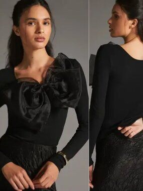 NWT Anthropologie Black Bow Top - XS